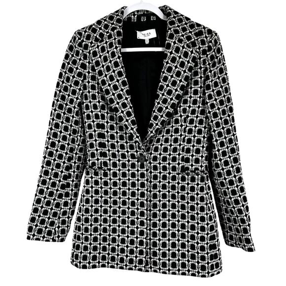 Reiss NWOT Bianca Single Breasted Jacquard Pattern Blazer Black & White Size 4 - Picture 3 of 10